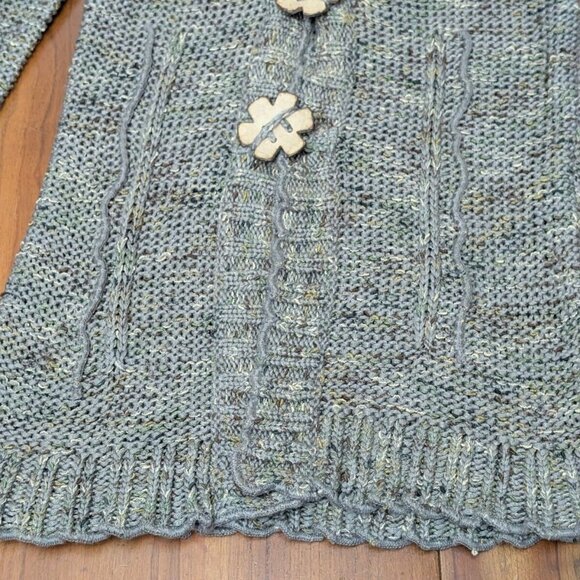 BCBG Maxazria Women's Med 2-Big Floral Button Green Loose Knit Cardigan Acrylic - Picture 6 of 16